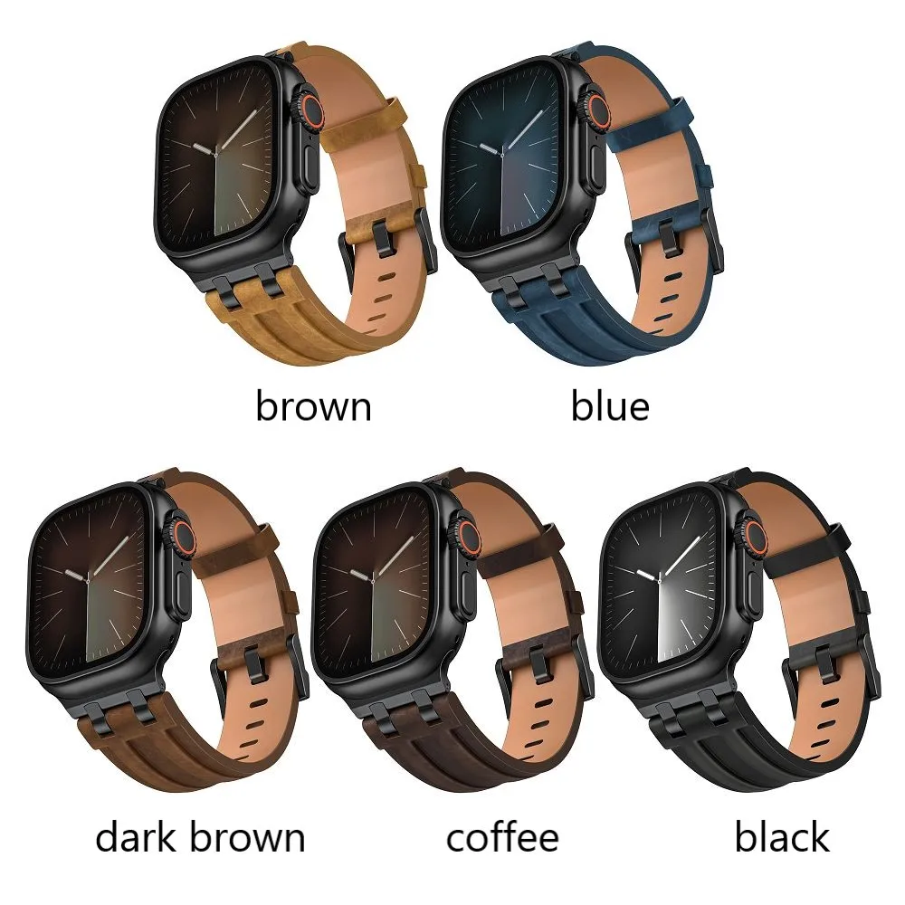 

Роскошные кожаные ремешки для Apple Watch 44, 45, 46, 49 мм, мужские винтажные кожаные браслеты для iWatch Ultra S11 10 Correa
