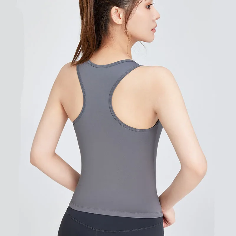 Tank Top with Shelf Built In Bra Crop Top with Removable Padding Longline Sports Bra for Yoga Gym