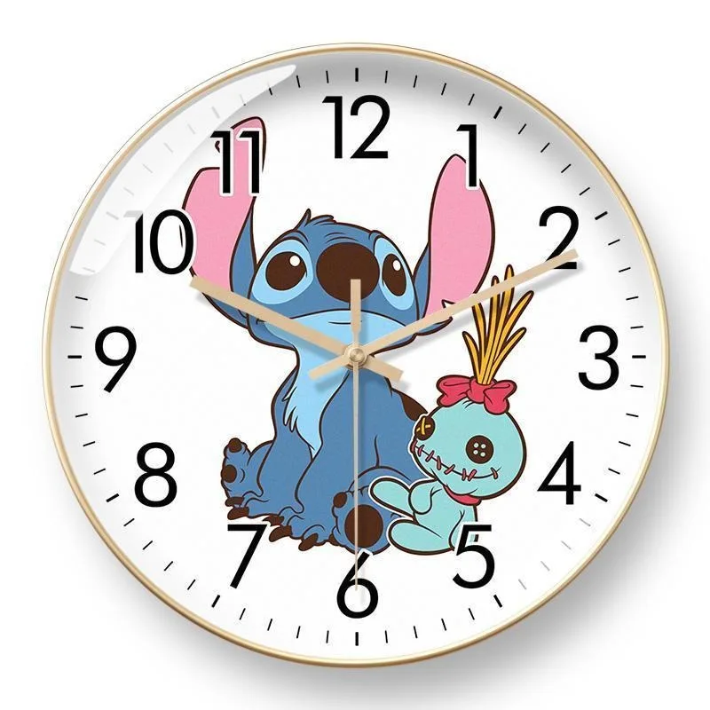Disney Lilo & Stitch Cartoon Anime Wall Clock Cute Fashion Silent Quartz Clock Room Bedroom Decorative Pendant Children\'s Gift