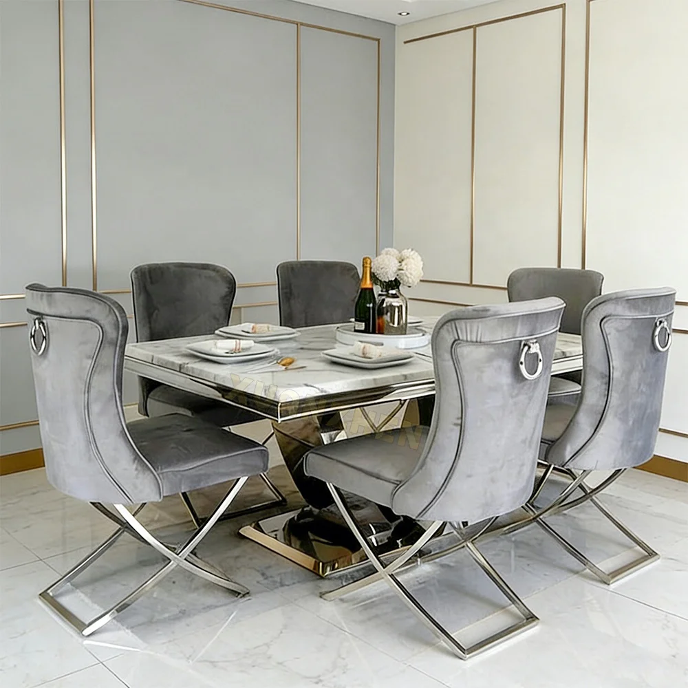 #Dining Room Furniture Modern Dining Table Set 6 Seater Restaurant Tables Marble