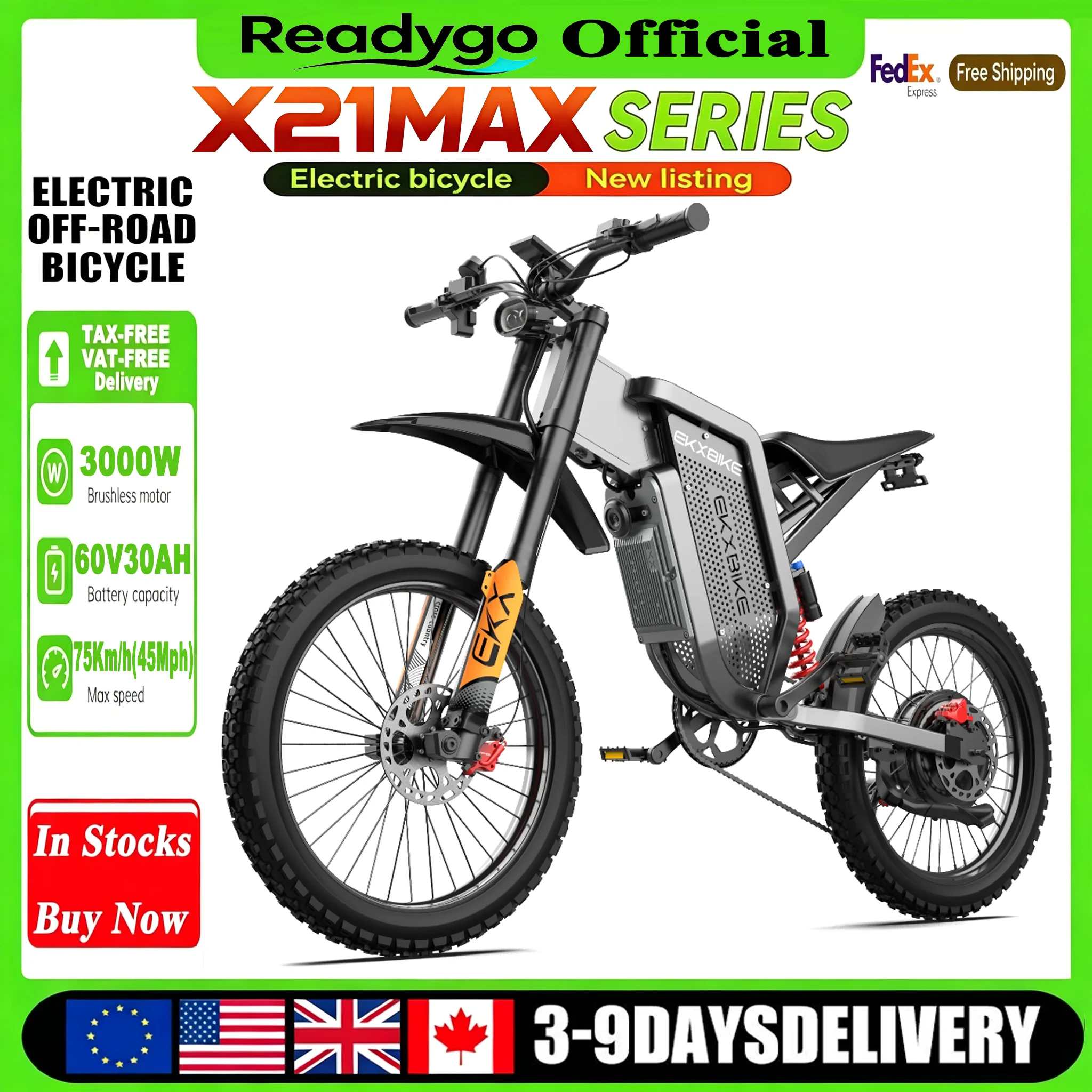 

EKXBike X21Max Electric Motorcycle: 6000W PEAK brushless motor, 60V30AH lithium battery, 85km/h speed, adult off-road ebike