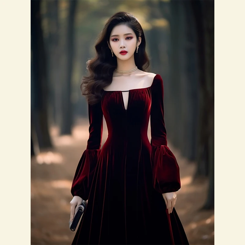 |High Quality Max|High Quality Dress New Fashion Hepburn Style Red Velvet·