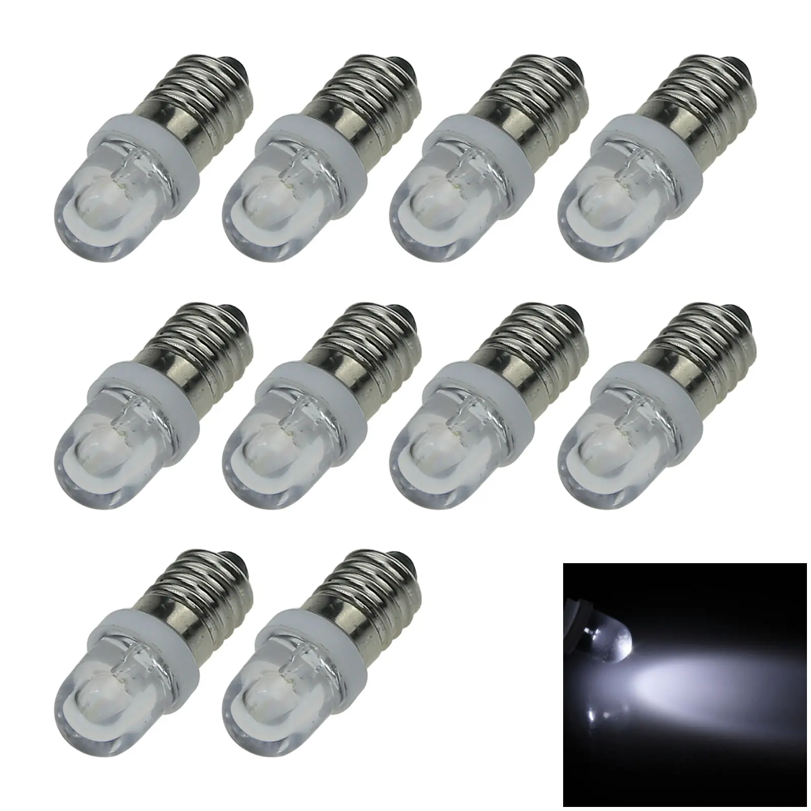 10x bicicleta blanca E10 lámpara de tornillo linterna luz 6V-12V 1 emisores LED en línea N601-W