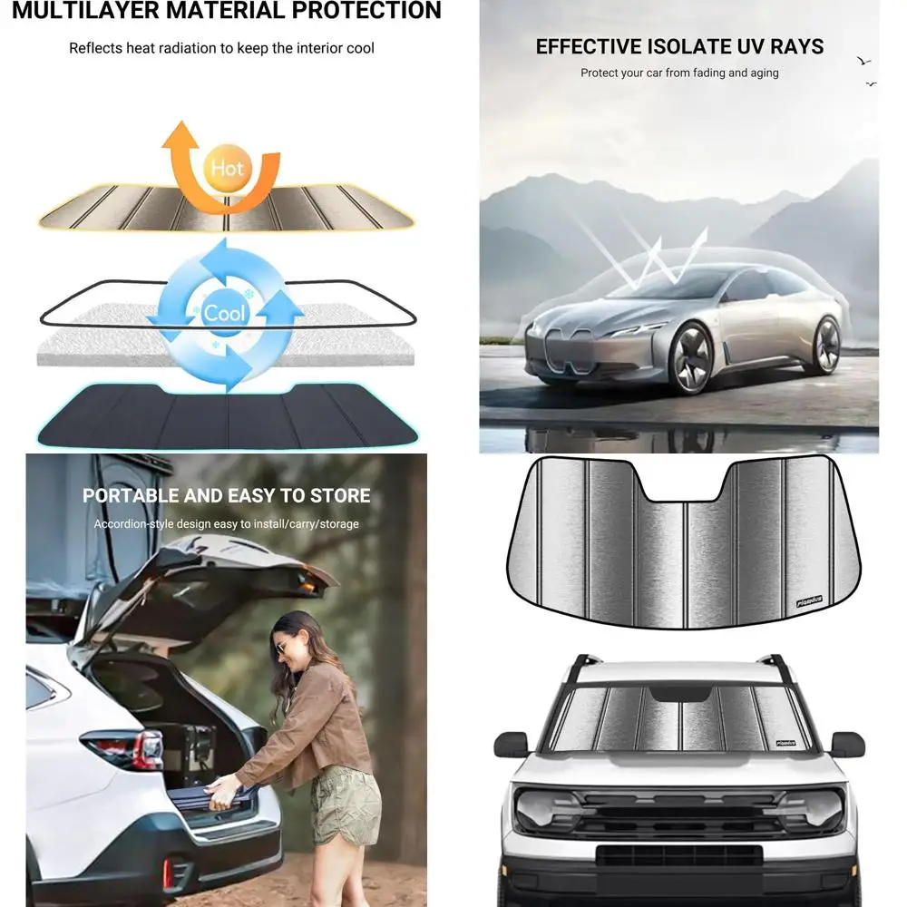 ม่านบังแดดหน้าต่างด้านหน้าแบบเมทัลลิกสำหรับฟอร์ด บรอนโก สปอร์ต ปี 2021-2025 - ม่านบังแดดกระจกหน้ารถ