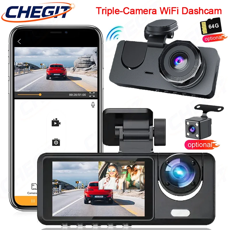 

НОВЫЙ Видеорегистратор 1080P для автомобилей, 2/3 канала, с Wi-Fi, фронтальная и задняя камеры, G-сенсор, автомобильные аксессуары