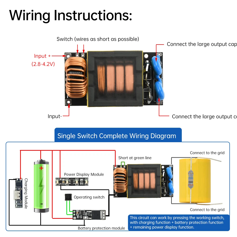 Placa de circuito elétrica para matar mosquitos, dc 3.7v-4000v 60w, alta tensão, faça você mesmo, arco violento poderoso, módulo elétrico de batida de mosquitos