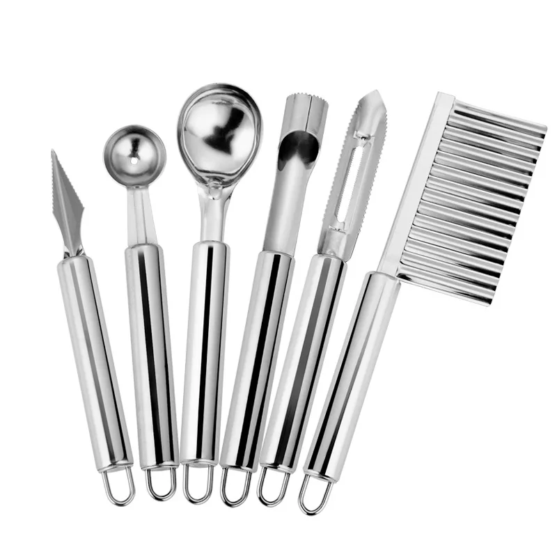 Stainless Steel Kitchen Tool Set Vegetable Fruit Wavy Slicer Knife Corer Digging Ball Spoon Potato Cutter Peeler Accessories