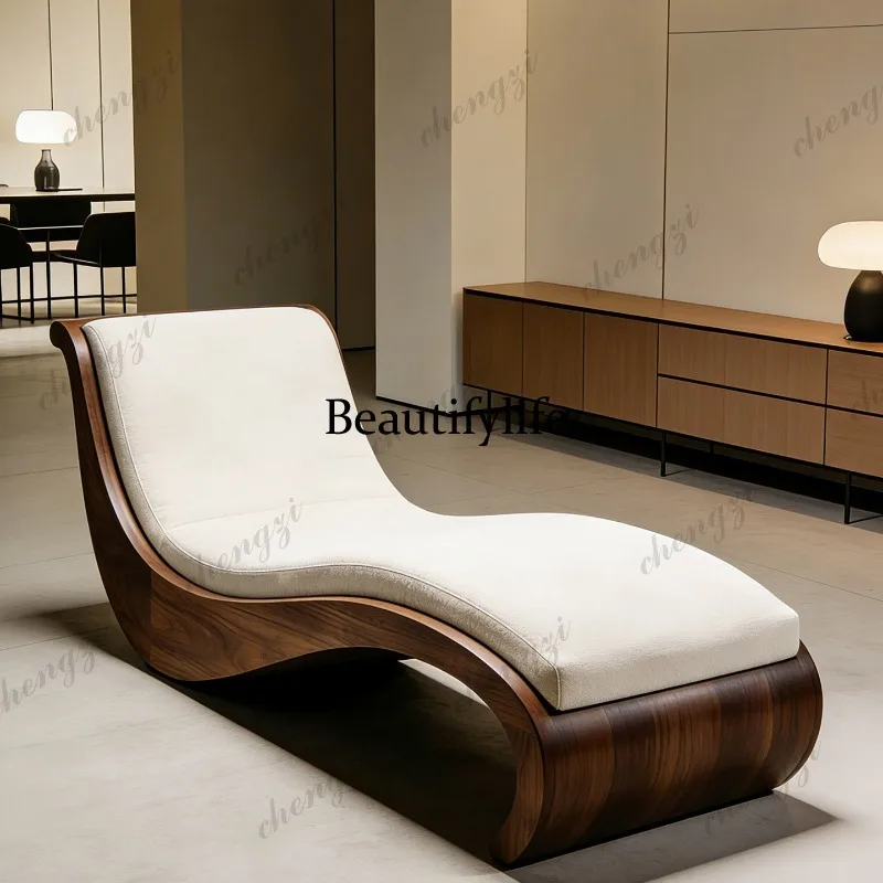 A74 New Chinese-style solid wood chaise longue living room minimalist sofa recliner beauty couch bedroom chaise longue