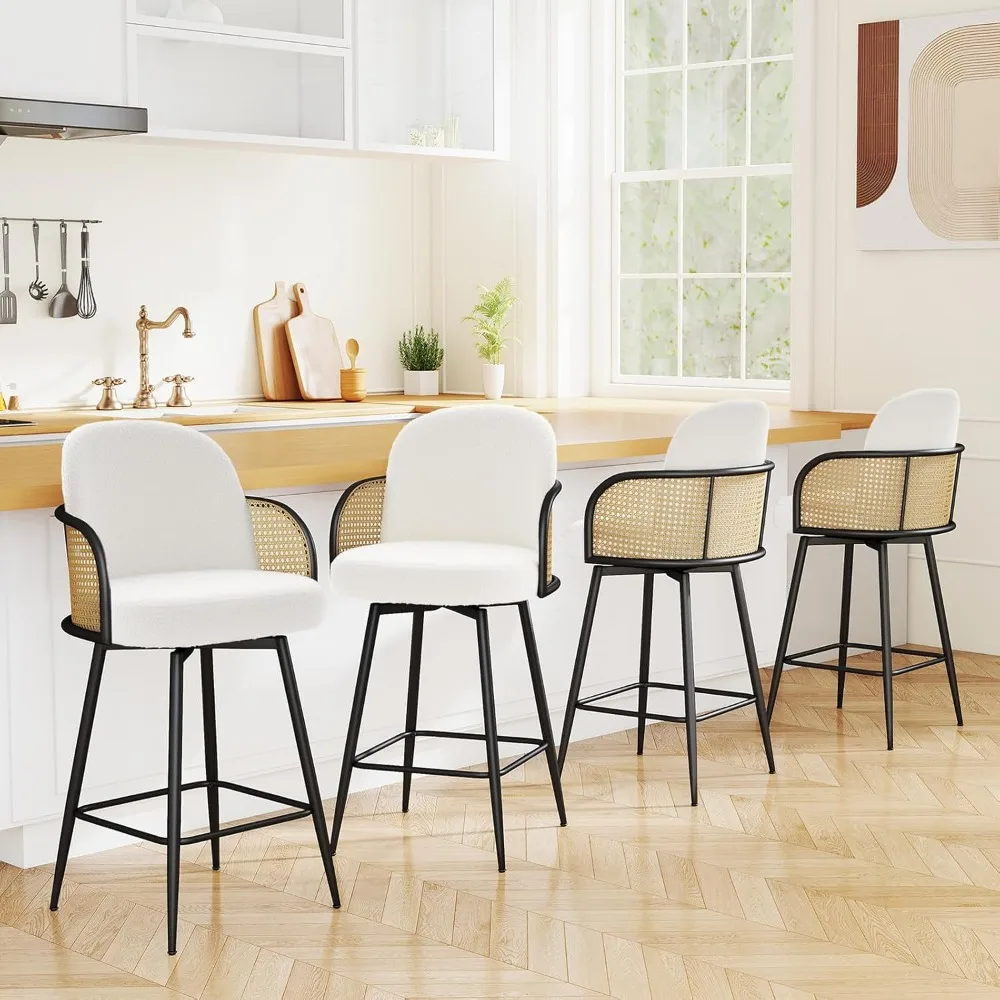 

Counter Height Swivel Stools with Back, Fabric Upholstered Seat Counter Chairs, Modern Barstools with Metal Legs Kitchen Island