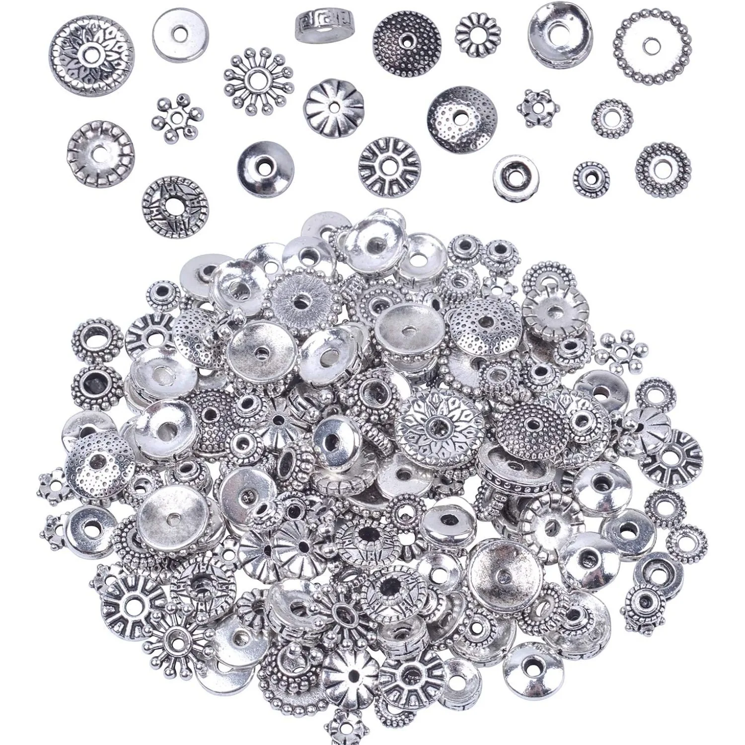 

100 грамм в стиле Бали, антикварные тибетские серебряные фурнитура, изготовление ювелирных изделий, сделай сам, бусины-разделители из металлического сплава, роскошные новые миксы, 200-260 шт.