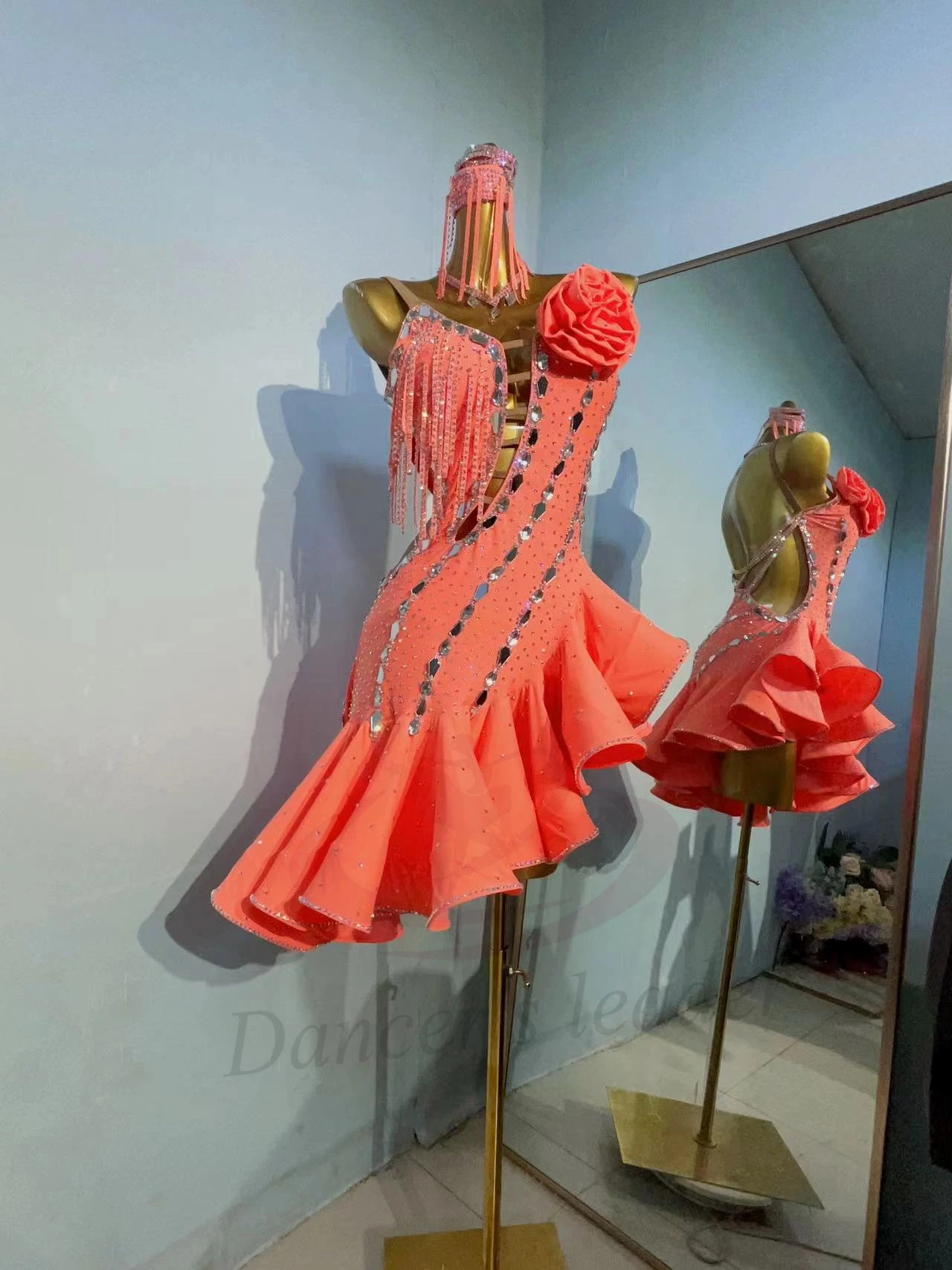 ชุดเต้นรำลาตินระดับมืออาชีพ ชุดสั่งตัดคุณภาพสูง กระโปรงทรงชิปเวฟ สำหรับผู้หญิง ซัมบ้า ผู้ใหญ่ ชุดมาตรฐานสำหรับการแสดงบนเวที