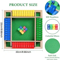 Dice Board Game Set Wooden 10 Numbers Flaps & Dices Game for 4 Players Party Club Drinking Games Family Entertainment 5