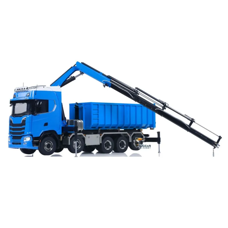 Camión Volquete RC 10x10 1/14 con Grúa Hidráulica, Chasis Metálico 770S RTR, Camión Volquete Completo con Luces, Sonido, Pintado y Ensamblado, Modelo de Juguete RC