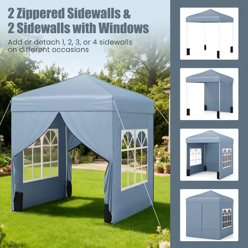 

6.5 x 6.5 FT Pop up Canopy Tent with 4 Sidewalls and Wheeled Bag-Grey