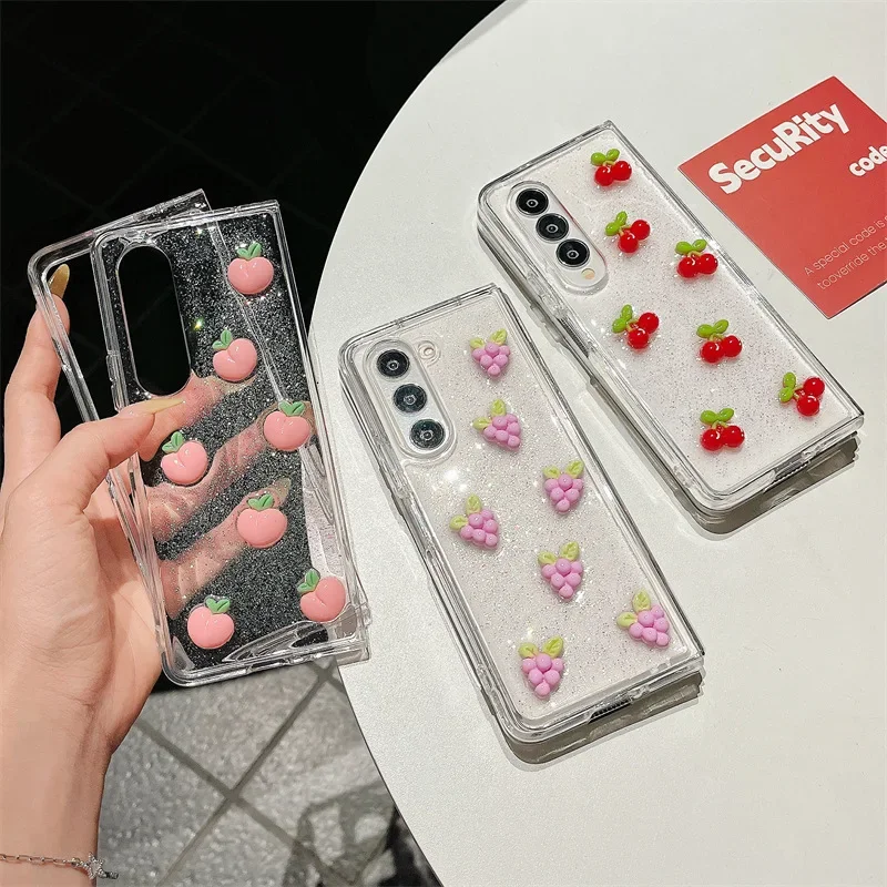 3D Fruit Cherry Grape Peach Phone Case for Samsung Galaxy ZFold3 ZFold4 ZFold5 ZFold6 Hard PC Back Cover for Z Fold 6 Case Shell