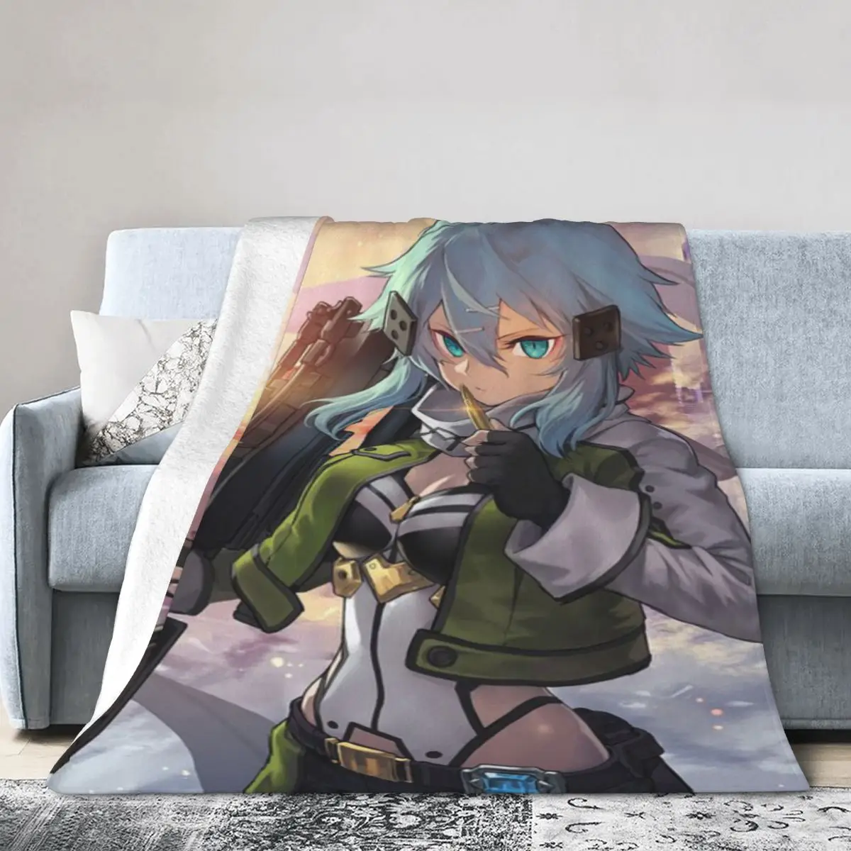 Sinon From SAO 2, аниме Shinon, ультрамягкое одеяло из микрофлиса на заказ