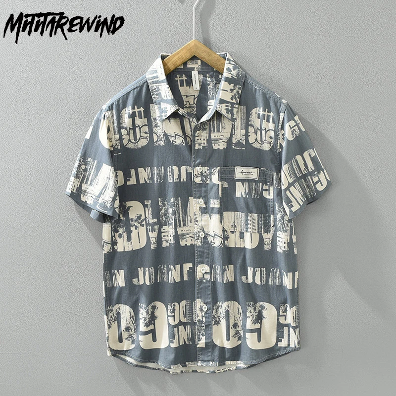 

Japanese Men's Short Sleeve Printed Shirts High Street Trend New Tops Summer Causal Pure Cotton Shirt Literaty Youth Clothing