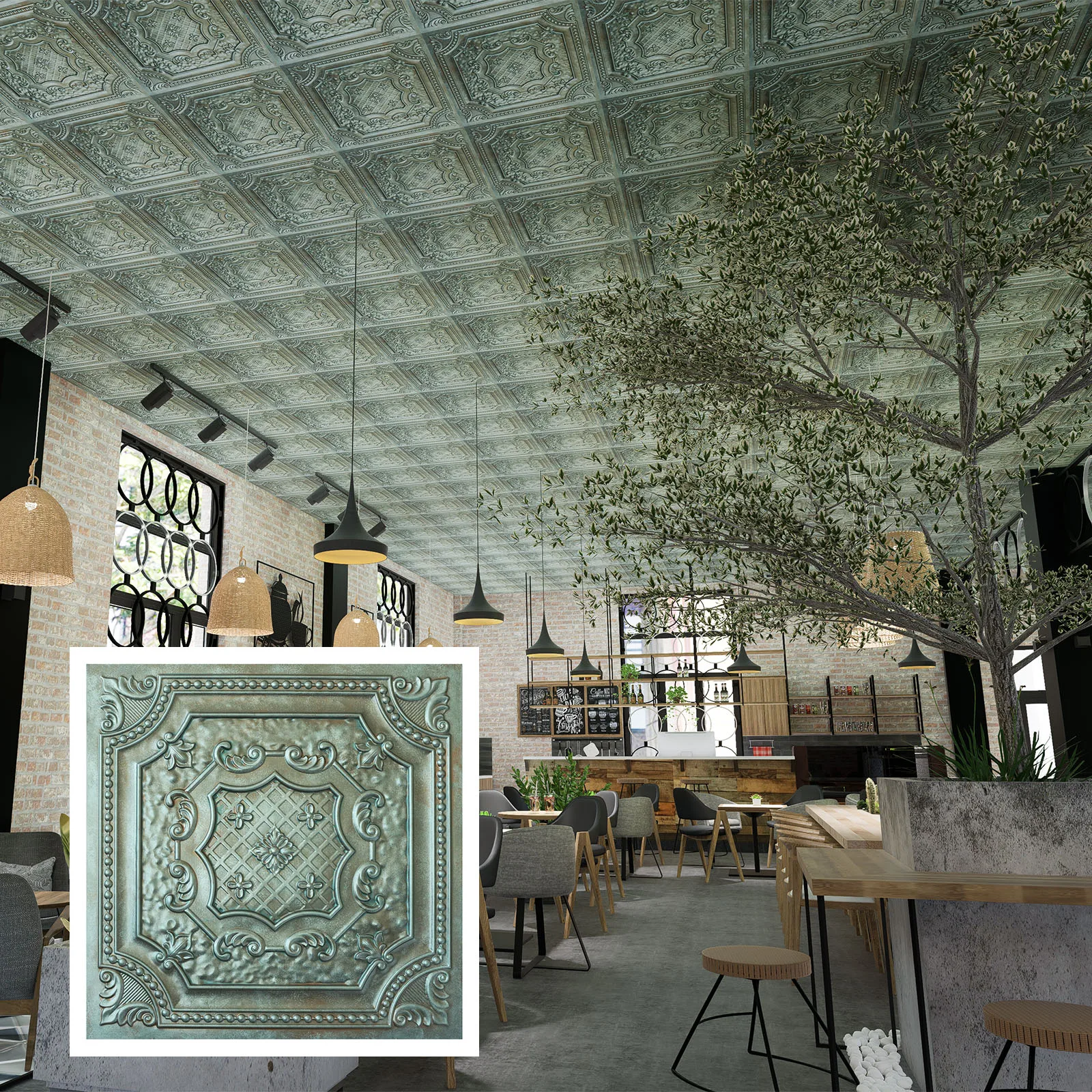 10Pcs Faux Painting Ceiling Tiles PVC Tin Wall Panels Easy Drop-In Installation for Cafe Club PL04 PL04