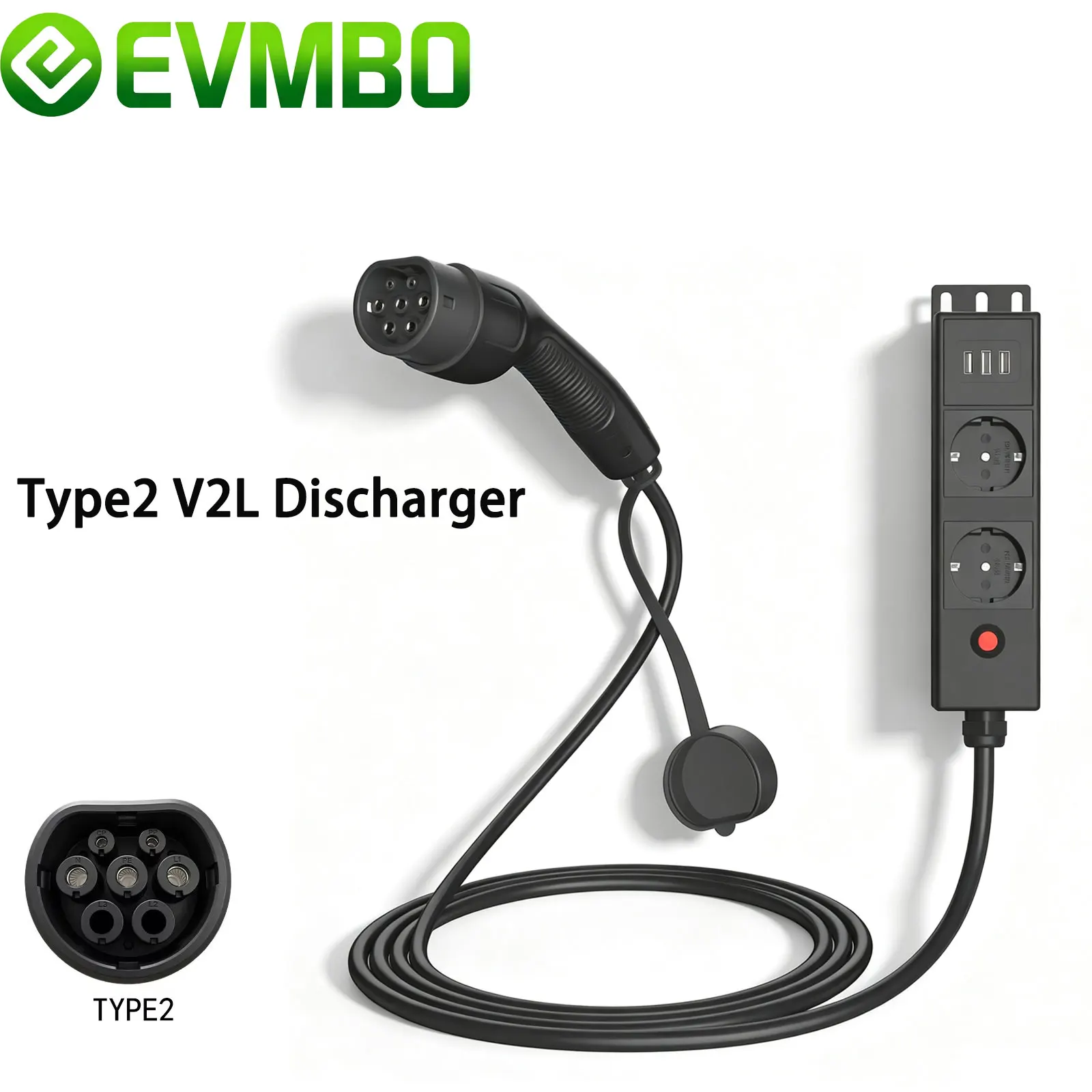 EVMBO Type2 V2L Discharge Adapter16A EU/UK/Thailand/Brazil/Israel/AU Socket for Electric Car Side V2L For BYD Omoda MG