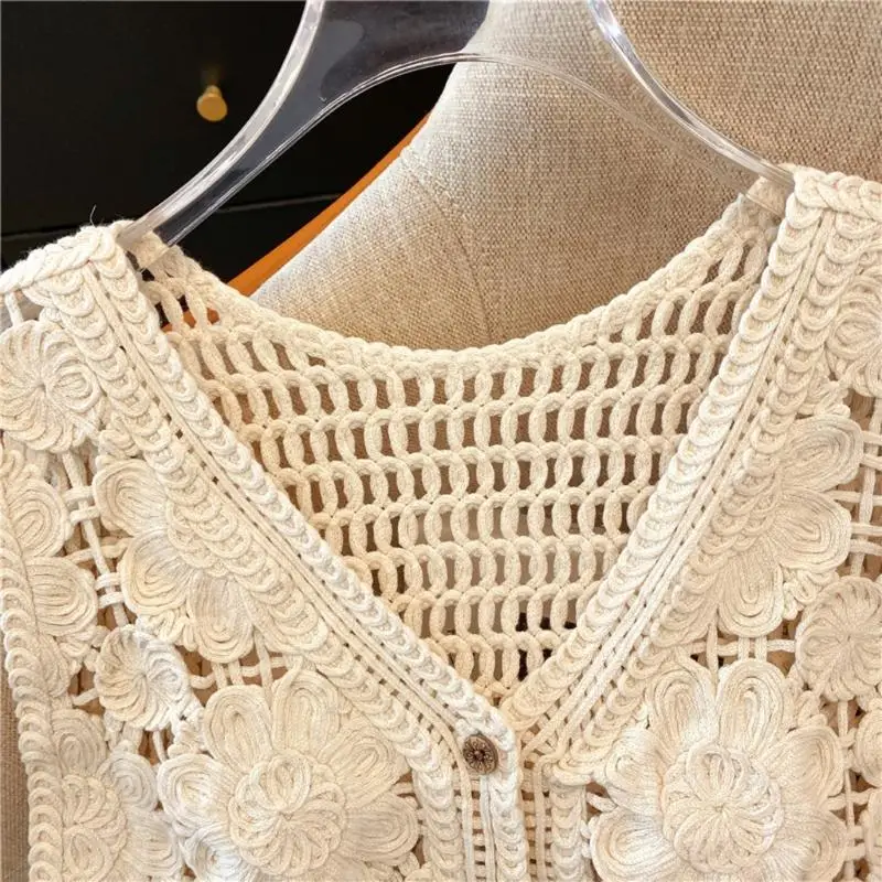 

195E Breathable Openwork Knit Vest Soft Spandex Summer Lightweight Top For Women Outdoor And Office Wear