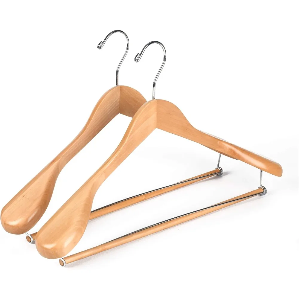 

Luxury Wide Shoulder Wooden Hangers 2 Pack, with Locking Bar, Smooth Natural Finish Wood Suit Hanger Coat Hanger for Closet, Hol