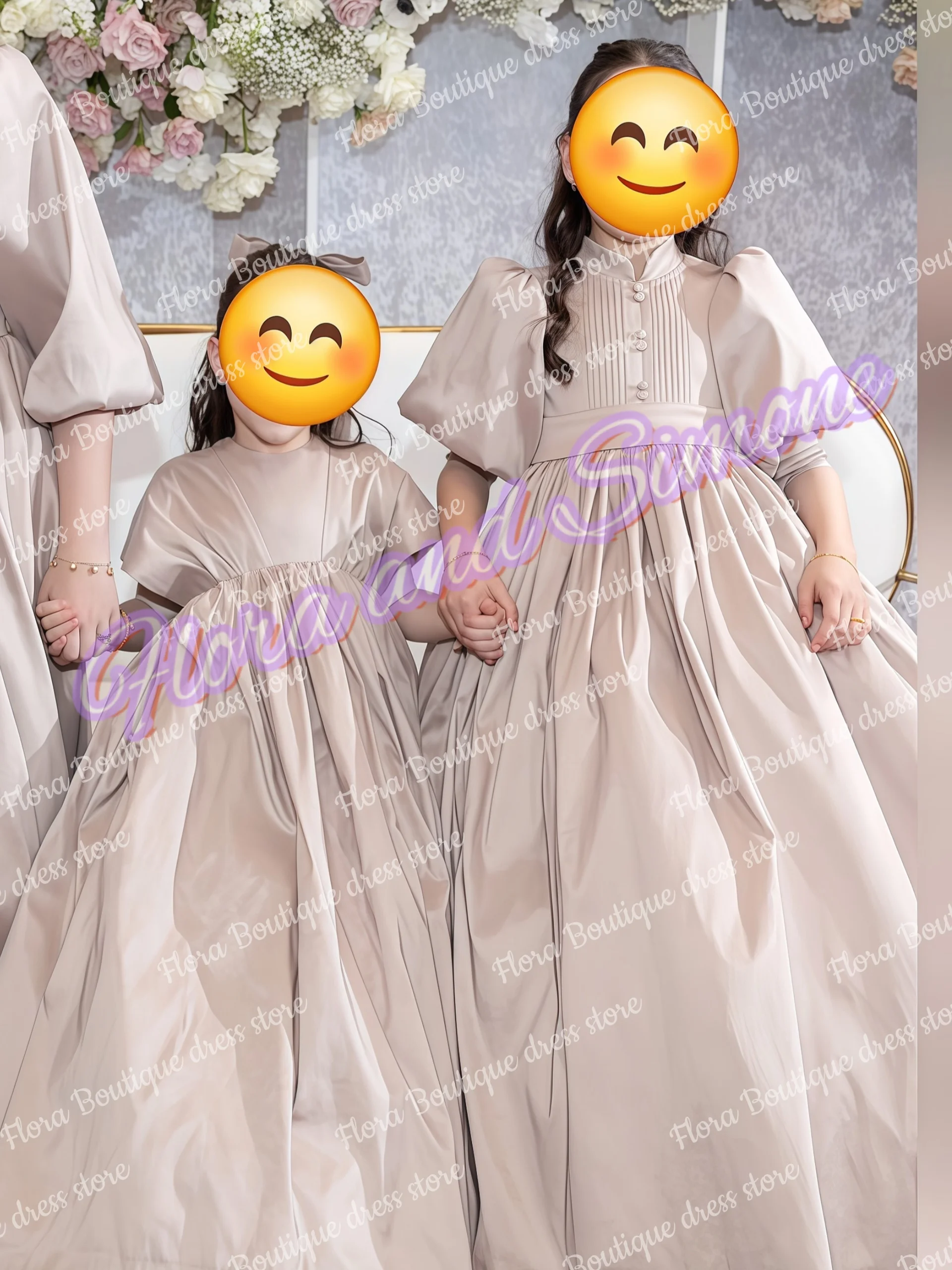 Elegant Pink First Communion Dresses HAlf Puff Sleeve Satin Customized A- Line Floor Length Flower Girl Dress Kids Birthday Gown image 3
