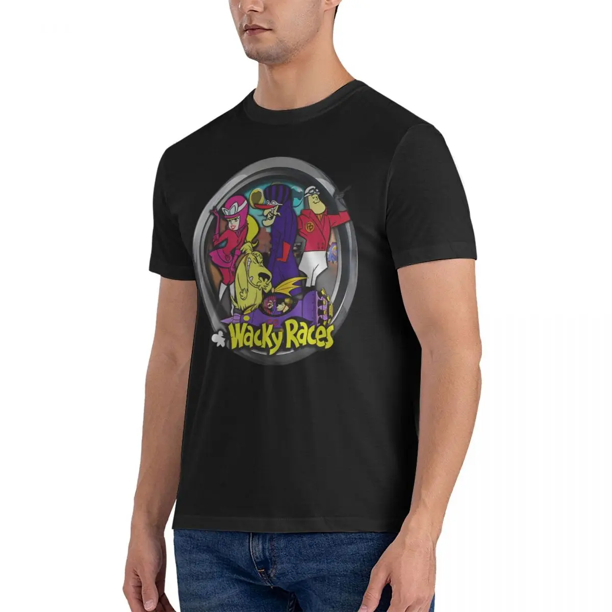 Novelty WACKY RACES T-Shirts for Men Crew Neck Pure Cotton T Shirts Dastardly Muttley Short Sleeve Tees Summer Tops