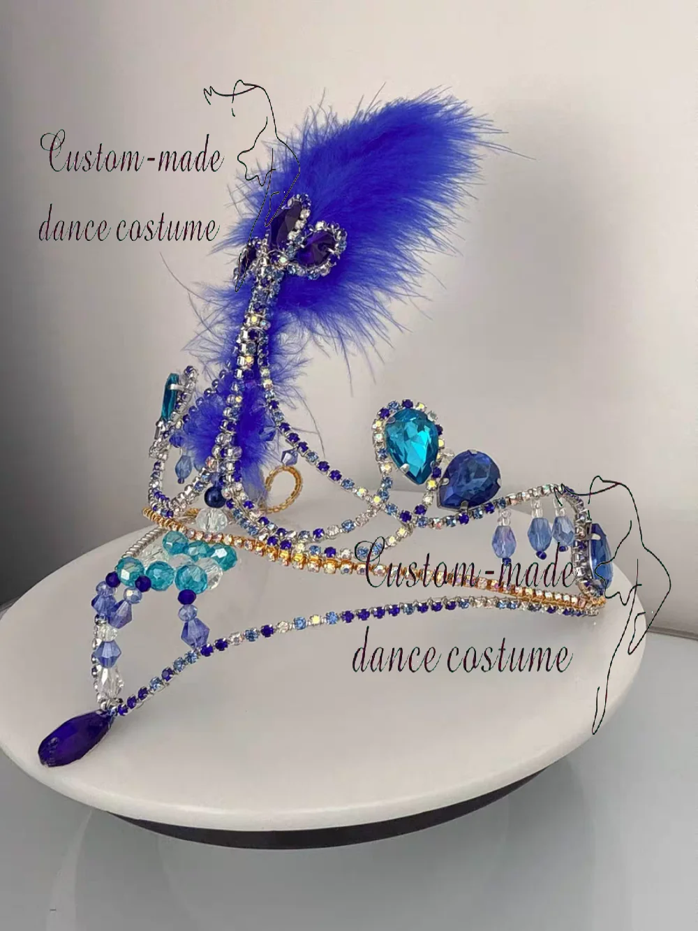 Balletvoorstelling hoofddeksel, Bluebird blauwe kroon, kan worden versierd met veren, professioneel handgemaakt voor ballet.