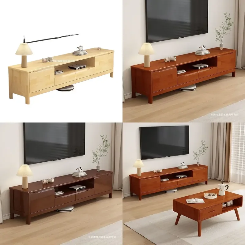 Simple Solid Wood TV Cabinet Coffee Table Combo Small Living Room Floor Storage Cabinet Multi Functional Household Video