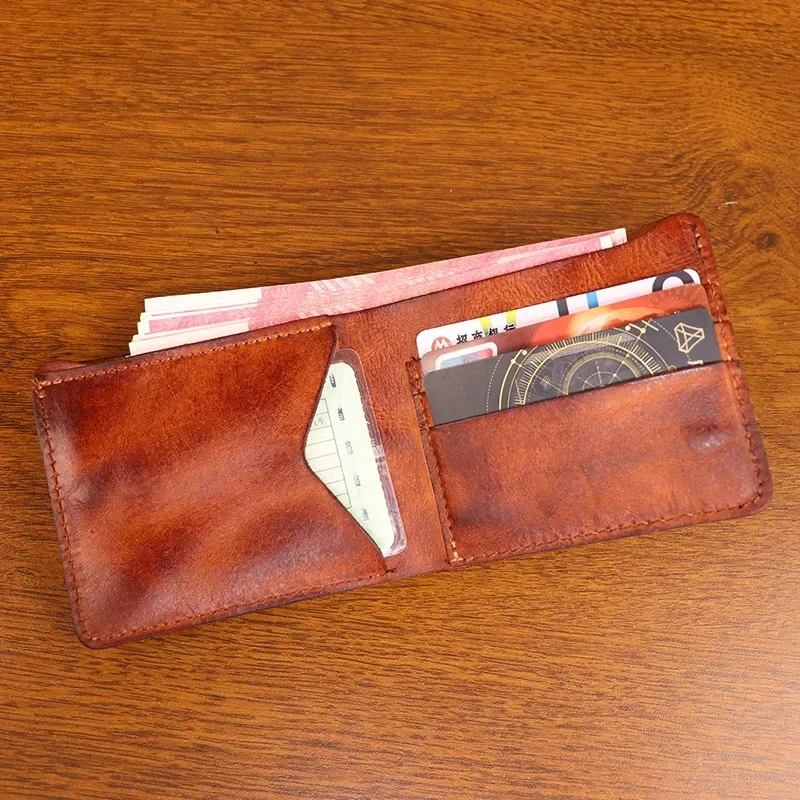 Distressed Leather Wallet for Men, Handmade Vintage Style with Multiple Card Slots for Women