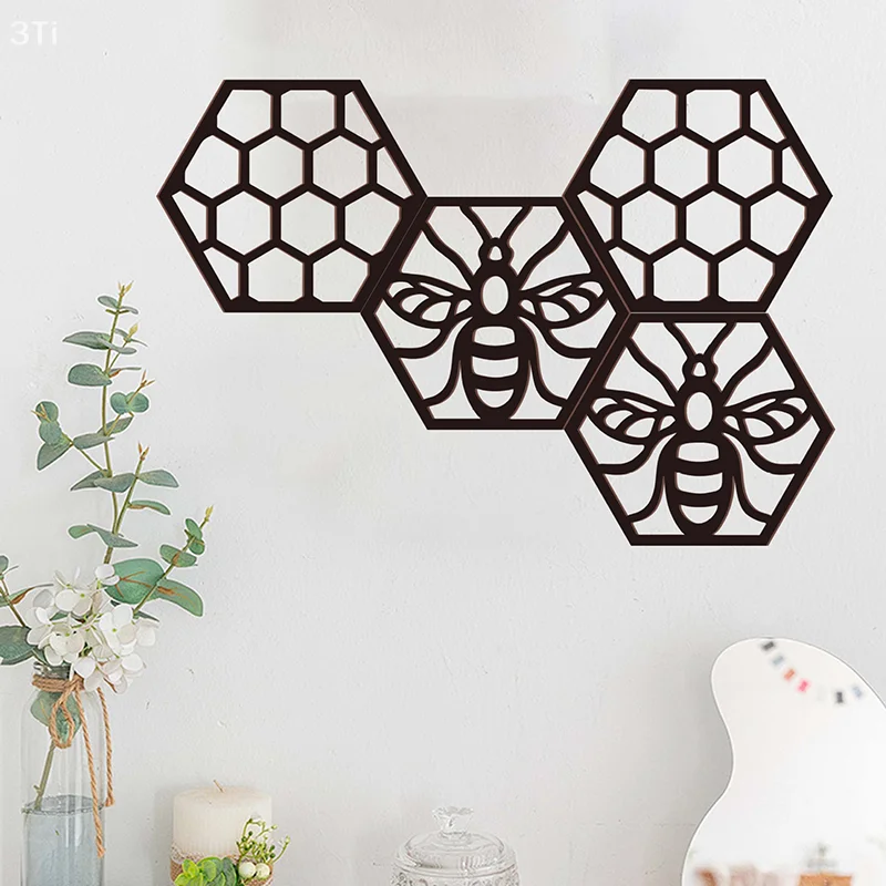 Artigianato in legno decorato a nido d'ape esagonale per pareti domestiche Decorazioni da cortile Pendenti scavati