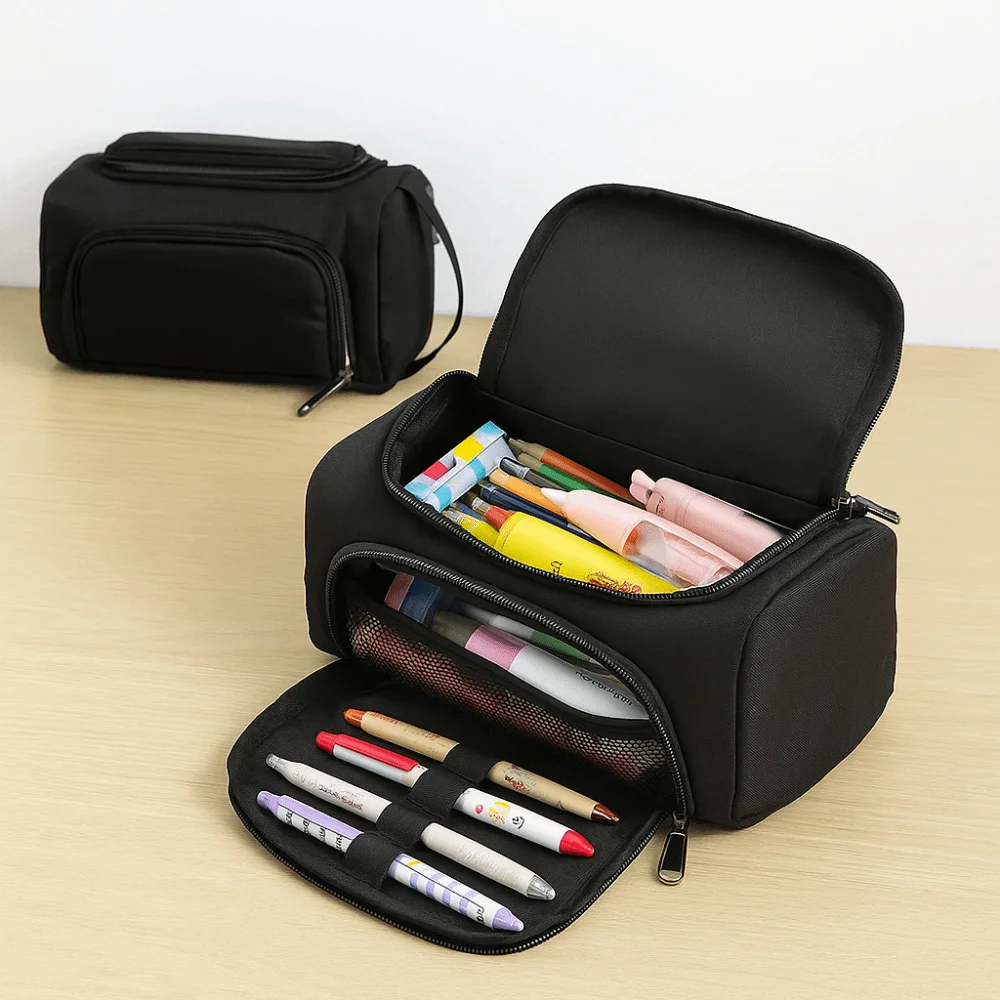 

Oxford Cloth Double-Layer Pencil Case Wear-resistant with Zipper Pencil Bag Large Capacity Stationery Organizer Office