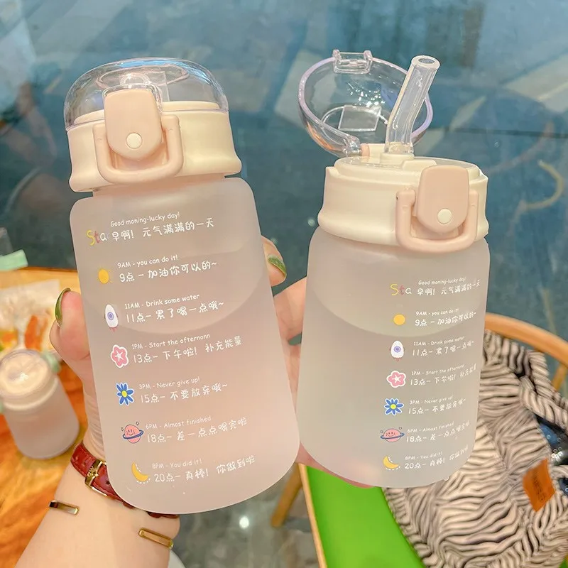 500Ml Water Bottle with Straw Cute Simple Plastic Cup Transparent Anti-Drop Heat-Resistant Cup for Women