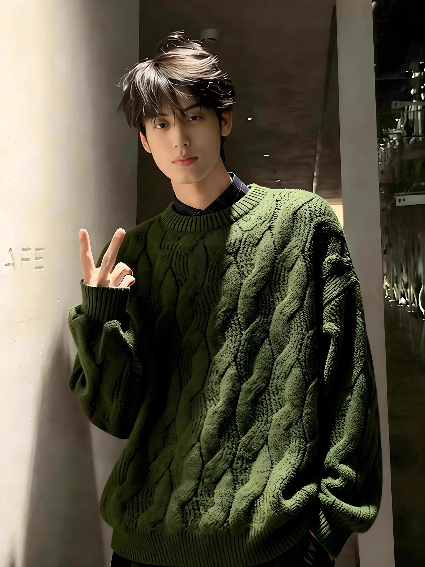 

Men's een Thiened Knitted Sweater round Ne Casual Sle Inner Wear Base irt Lazy Sle Polyester Fiber Winter Long Sl...