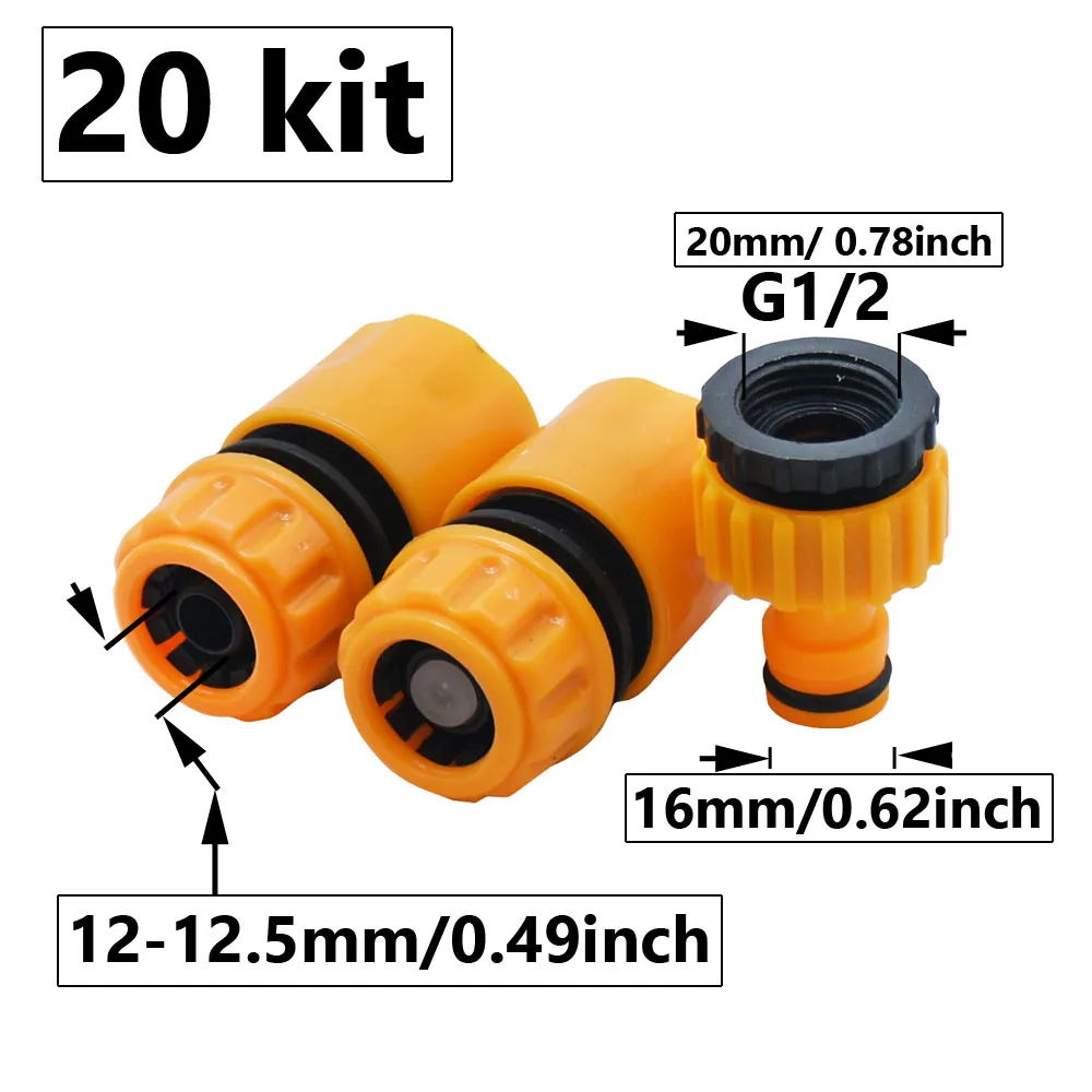 20pcs 16mm 1/2 Inch Irrigation Garden Hose Quick Connector Kit Stop Water Coupler Car Wash Drip Irrigation System Fitting