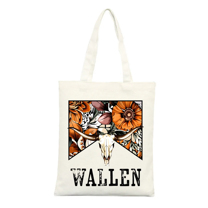 Canvas Tote Bag with Skull and Floral Graphic, Western Style for Casual Shopping and Daily Use