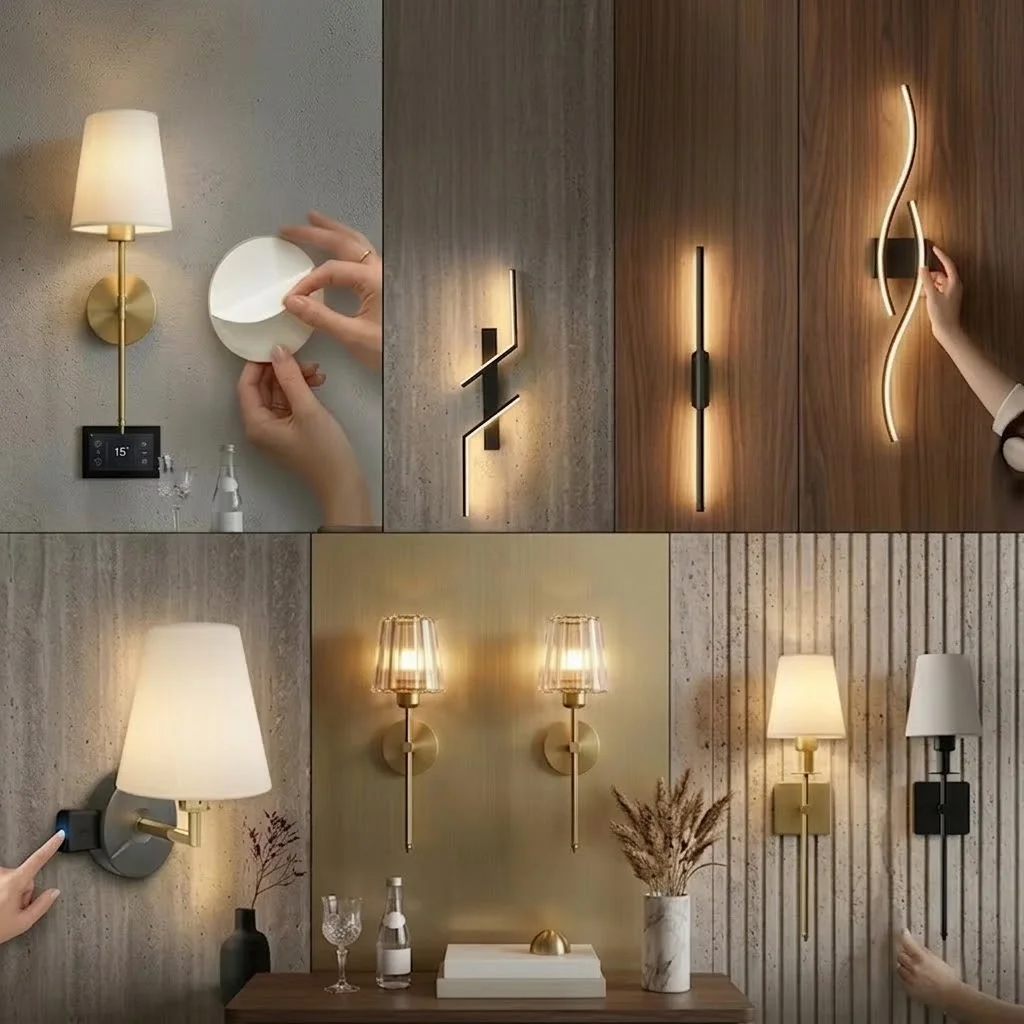 Classic Nordic Wireless Indoor for Home Decor Remote Control Led Battery Operated Mounted Sconce Light Rechargeable Wall Lamp