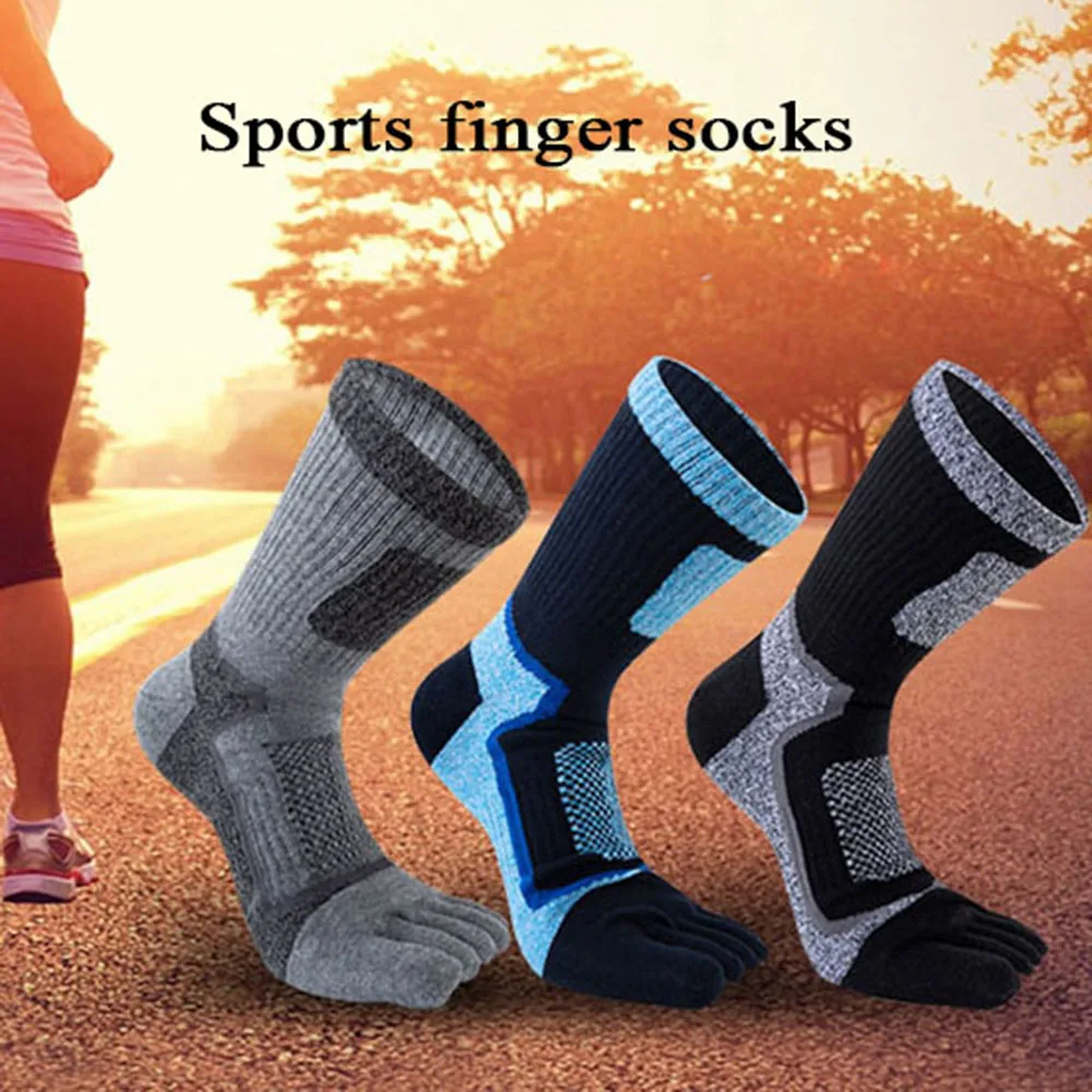 Mens Five Finger Socks Breathable Middle Tube Athletic Socks Winter Cotton Split-toed Socks Outdoor Stretch Causal Soccer Sock