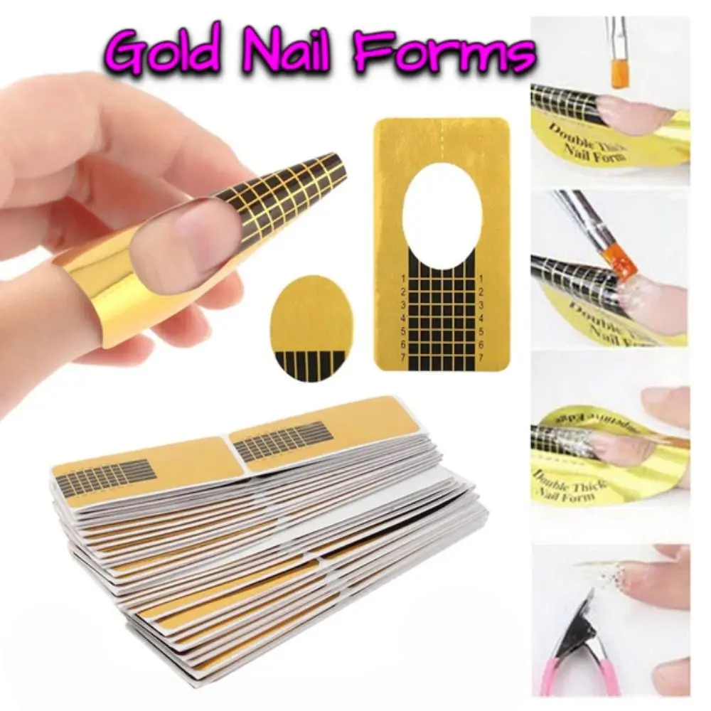 Autocollants de forme d'ongle pour femmes, facile à utiliser, nail art professionnel, gel durable, extensions d'ongles, porte-papier, formes d'ongles dorées, 200, 500x