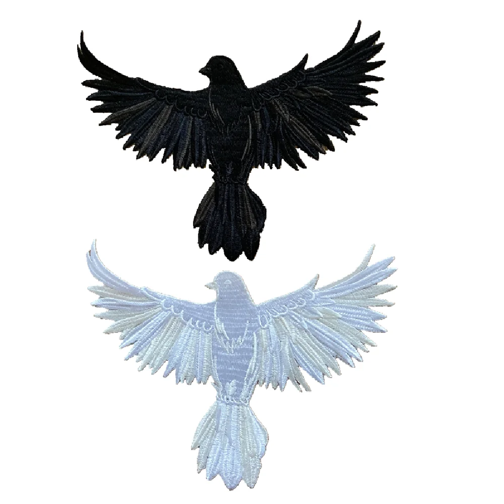 WUYUCONG White/Black Embroidered Dove Patches Iron on Peace Bird Embroidery Appliques for Clothing Jacket Decation DIY