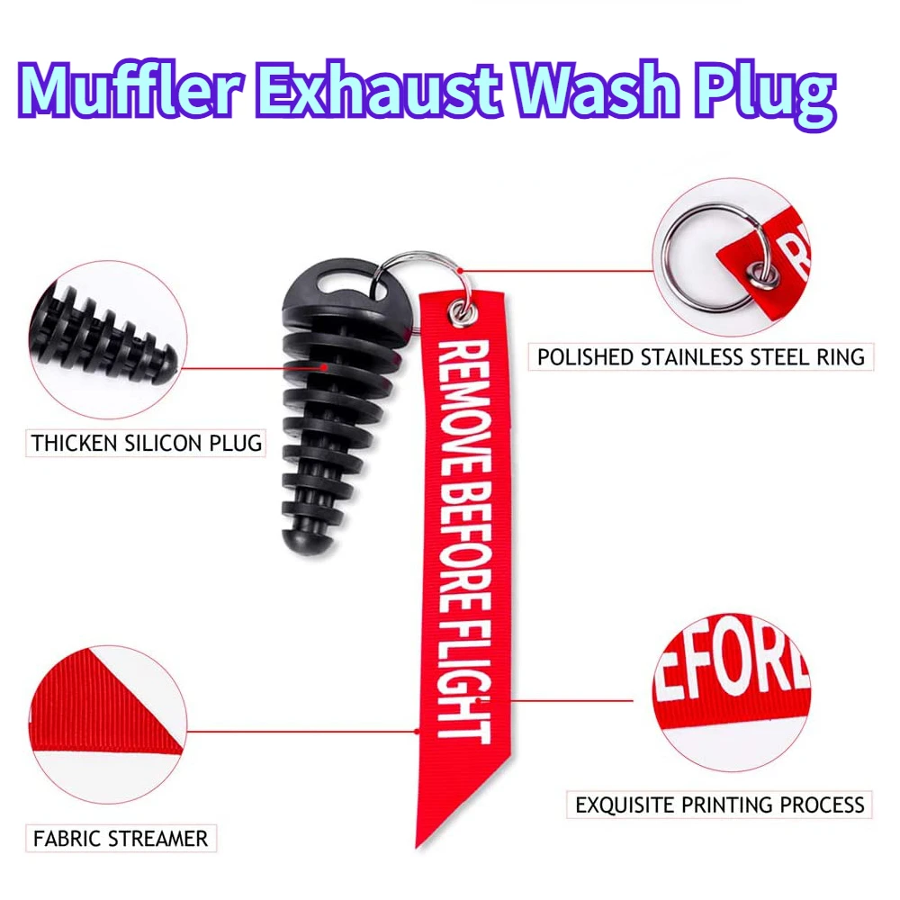 

Muffler Exhaust Wash Plug 0.6"-1.5" Wash Plug with Streamer for Motorcycle Bike 2 Stroke Rubber Exhaust Silencer