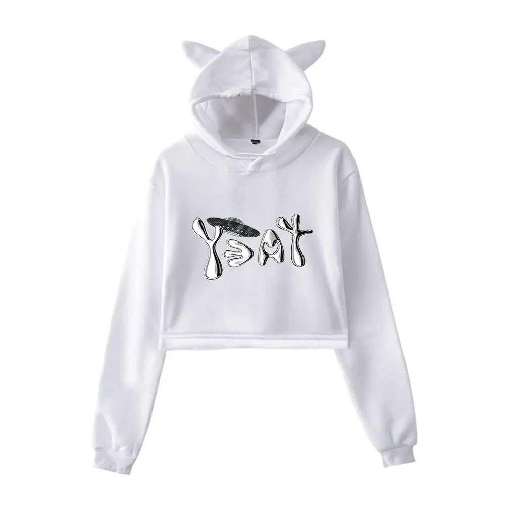 Rapper Yeat Merch Crop Top Hoodie for Girls Harajuku Cropped Sweatshirt Streetwear Hip Hop Cat Ear Long Sleeve Pullover Tops