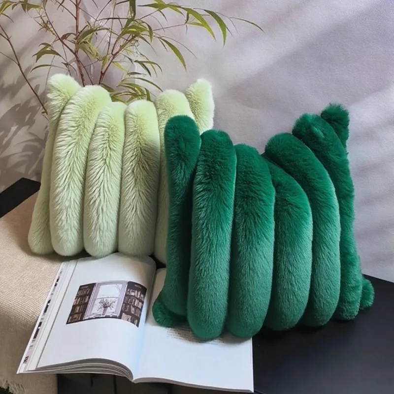 Faux Fur Solid Striped Pillow Cover Soft Warm A/B Side Beige Cream Green Black 45x45cm 50x50cm 61x61cm Winter Home Decorative