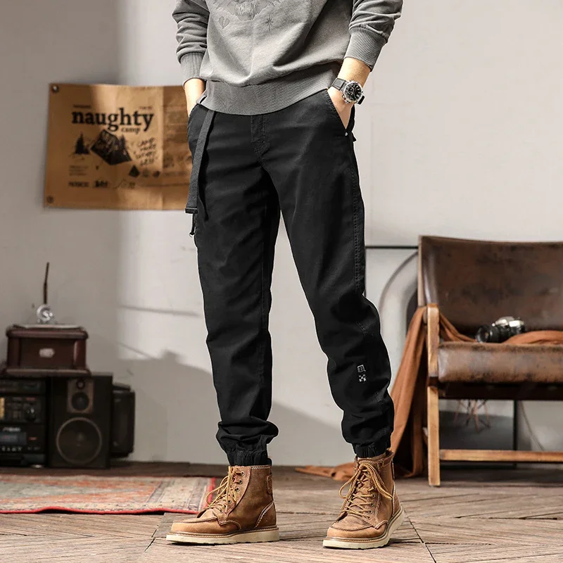 

Men's Cotton Loose Sports Casual Pants Fashion Multi-Pocket Simple Binding Feet zipper Hip Pop Streetwear Cargo Pants Jogger Men