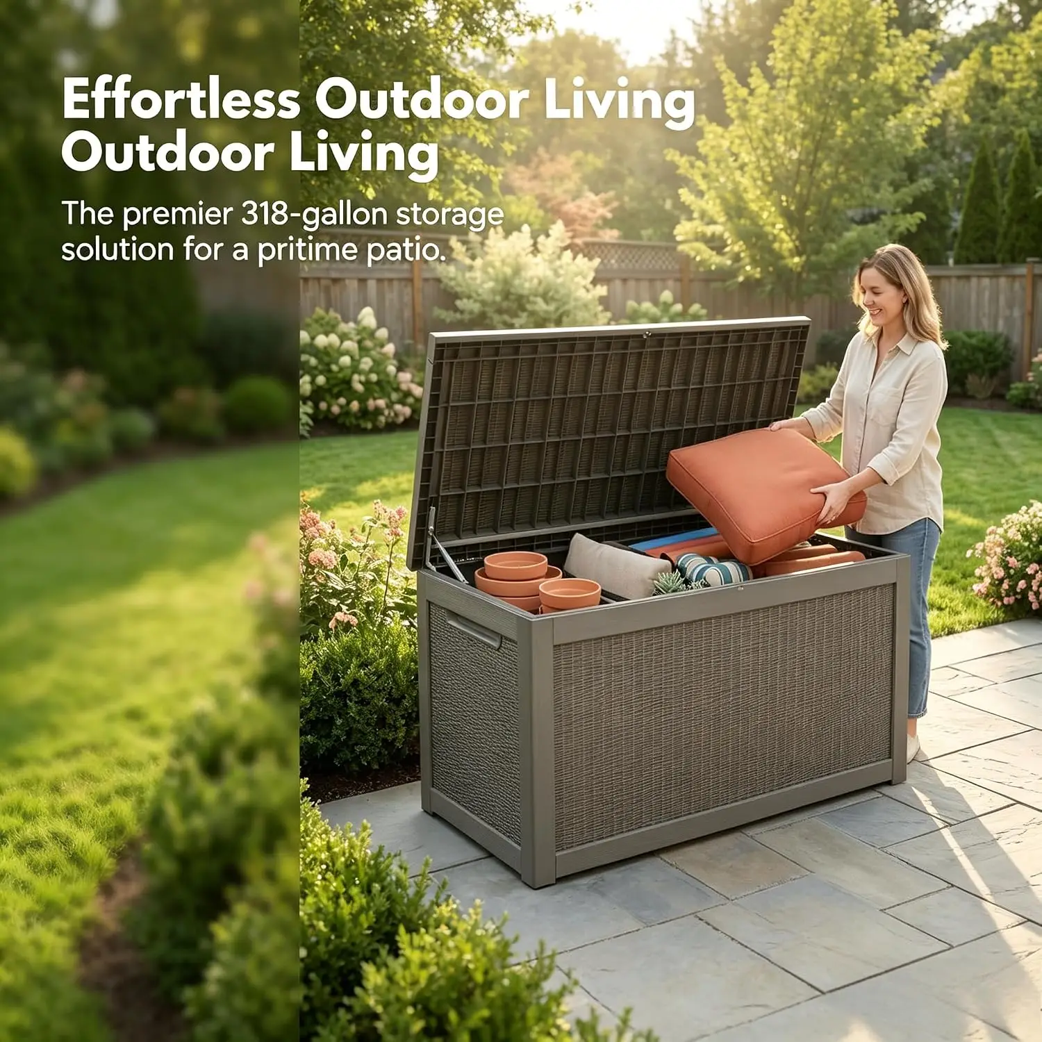318 Gallon Large Resin Deck Box – Waterproof Outdoor Storage Chest for Patio Cushions, Garden Tools & Pool Supplies, UV-Resistan