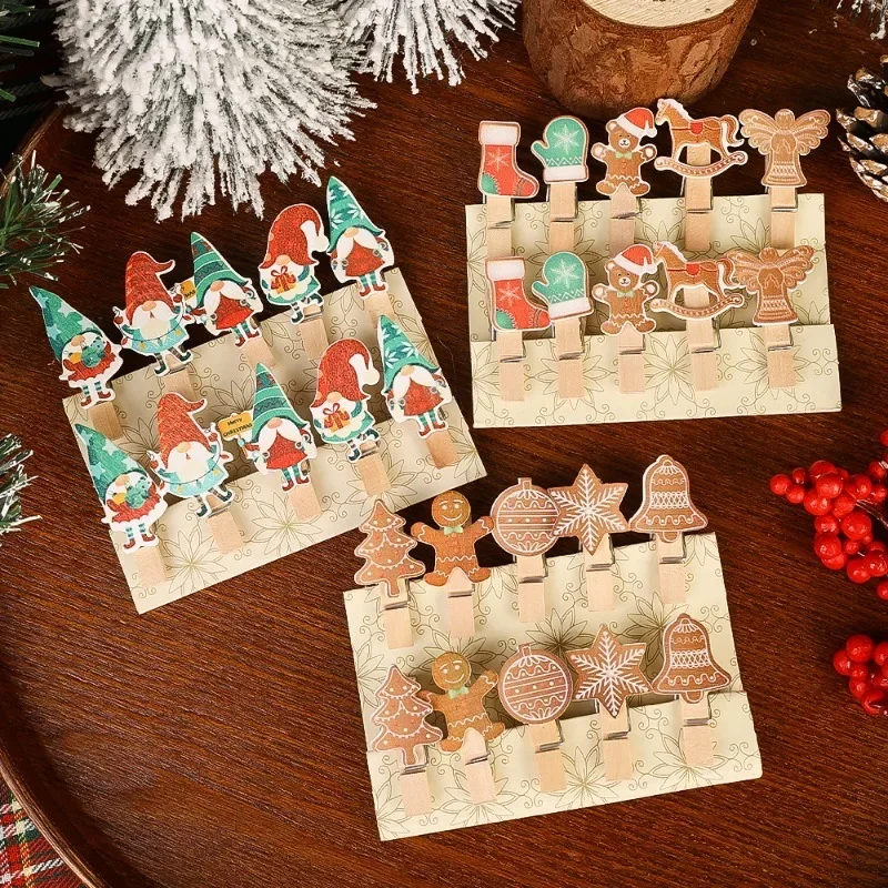 10/50PCS Wooden Photo Clip Cartoon Christmas Hanging Decoration Peg DIY Memo Paper Art Card Clothespin Clip Wedding Party Supply