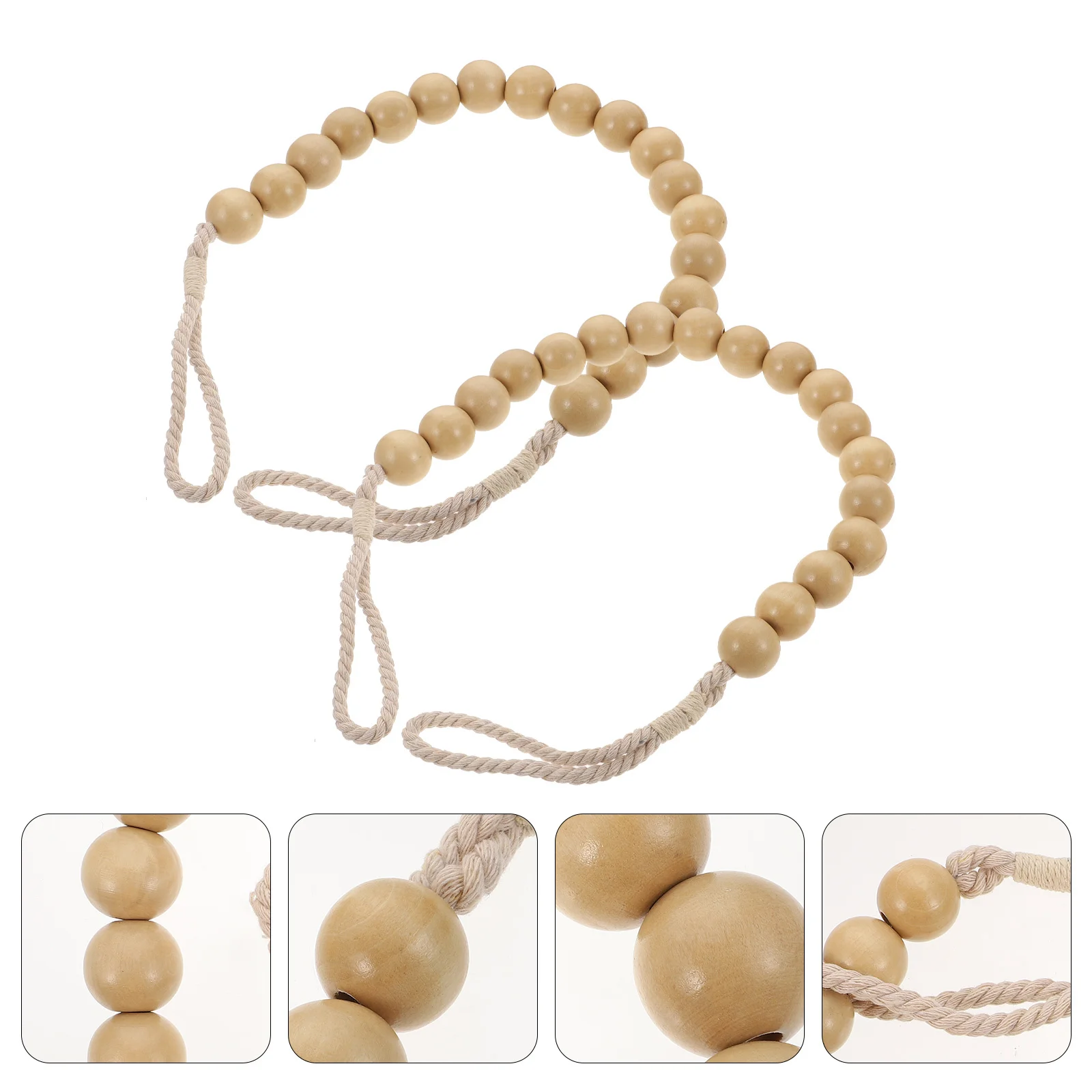 

2pcs Wooden Beads Curtain Tiebacks Simple Elegant No Drill Needed For Living Room Bedroom Home Decor Accessories Curtain Holders