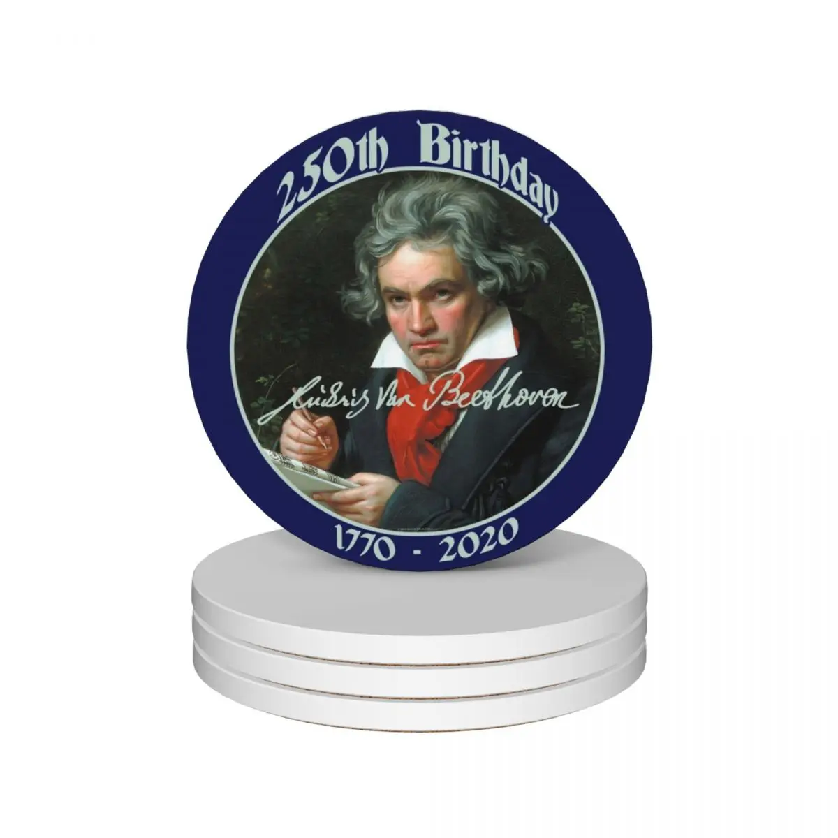 

Ludwig van Beethoven 250th Birthday (pt) Ceramic Coasters (Set of 4) black white kawaii Coasters