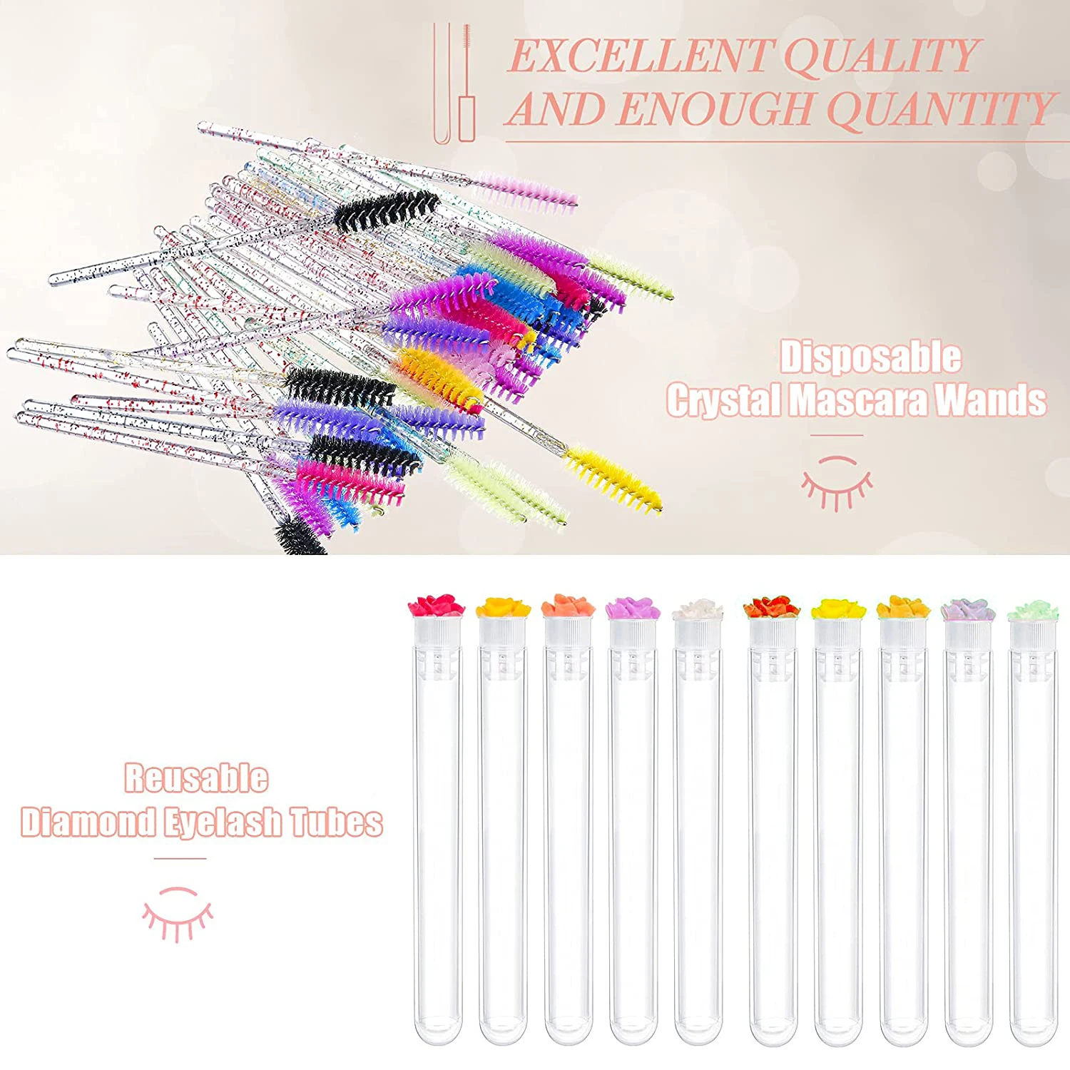 50pcs Reusable Rose Eyelash Brush Tube for Eyelash Extension Replaceable Mascara Wands Eyebrow Brush Applicator Dust-proof