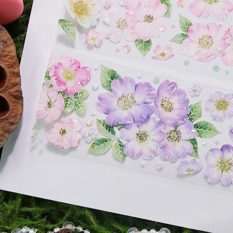 Spring Courtyard Purple Yellow White Shiny Floral Pet Tape Roll
